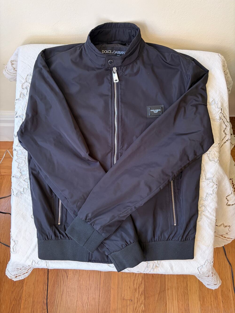 Dolce & Gabbana Black Nylon Logo Plate Bomber Jacket Men's Size IT 48/US 38/M